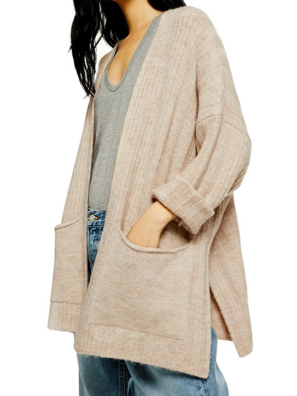Oversized Oatmeal Ribbed Cardigan